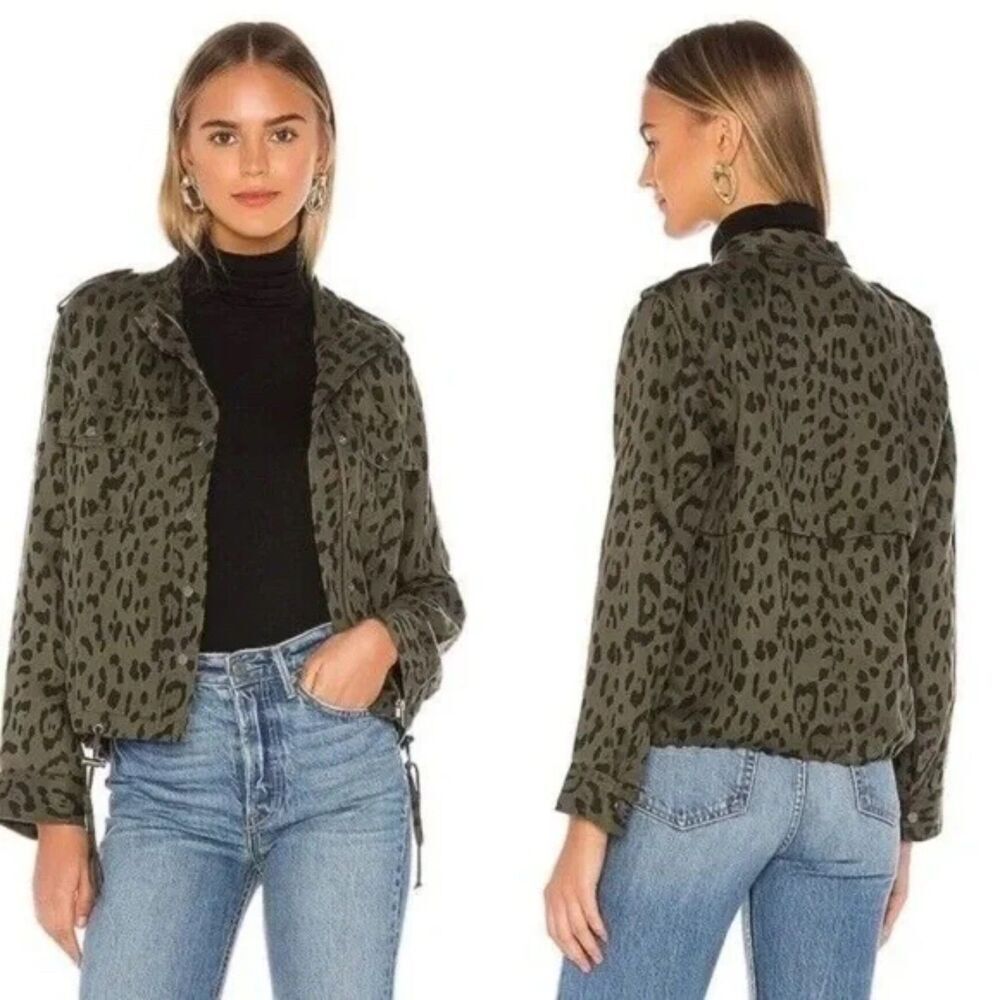 Rails Jacket Womens XS Green Leopard Collins Linen Blend Utility Military Coat